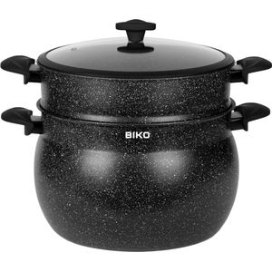 BIKO - Couscous pan - Stoompan - Marmeren coating - 12 Liter - Zwart