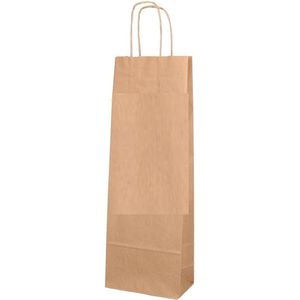 50x BIO Nature Kraft Wijntas 14+8x40cm voor 1 Fles - Wijn kerst kado feest fles drank
