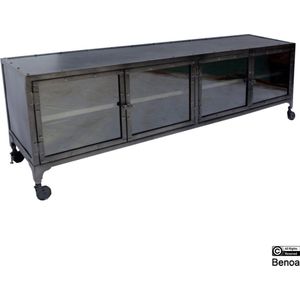 TV-meubel Steel glass 180 cm - Zwart