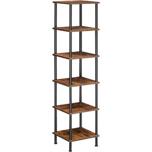 Vintage Hoekrek met 6 Lagen - Grote Boekenkast en Plantenrek - Opbergmeubel voor Woonkamer, Slaapkamer of Kantoor - Industrieel Design - Vintage Bruin