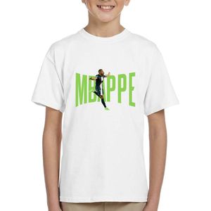 Mbappe - kylian - PSG - Kinder T-Shirt Wit - groene tekst - Maat 98/104 - T-Shirt leeftijd 3 tot 4 jaar - Grappige teksten - Cadeau - Shirt cadeau - Voetbal- verjaardag