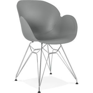 Alterego Moderne stoel 'UNAMI' van grijs kunststof met verchroomd metalen voeten