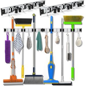 Bezemhouder - Bezem Ophangsysteem - Bezemhouder ophangsysteem - Tuingereedschap Ophangsysteem - Gereedschapshouder - RVS - Tuin