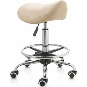 ZenGrowth ergonomische zadelkruk met hoge gasveer beige - Kapperskruk op zachte wielen – Met voetring – Zadelstoel - In hoogte verstelbaar
