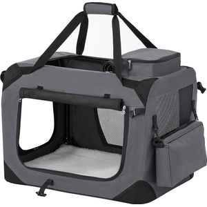 iBello transport tas voor honden katten huisdieren grijs zwart transportbox draagtas
