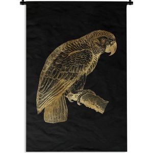 Wandkleed Vintage Afrikaanse dieren - Vintage afbeelding van een Afrikaanse papegaai in het goud op een zwarte achtergrond Wandkleed katoen 120x180 cm - Wandtapijt met foto XXL / Groot formaat!