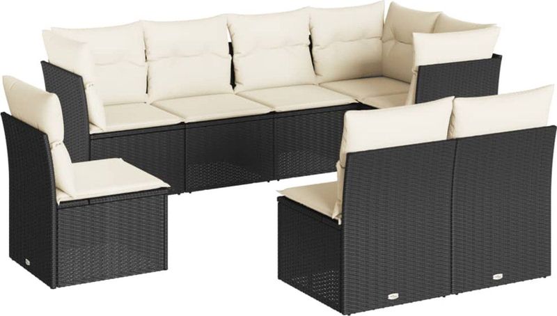 vidaXL - 8-delige - Loungeset - met - kussens - poly - rattan - zwart