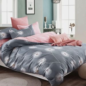 Beddengoed 135 x 200 cm Katoenen Set 4-Delig Grijs Roze Bloemenpatroon Omkeerbaar Beddengoed met Rits Zachte Stofkwaliteit voor Zomer en Winter 135 x 200 cm x 2 + 80 x 80 cm x 2