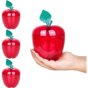 Grote Rode Appel Containers [4 Pak] - Plastic Appel Vorm Opslag voor Koekjes, Snoep, Speelgoed, Snacks, Chocolade - Decoratieve Doorzichtig Nep Appel voor Kerstmis, Bruiloft & Decoratie