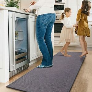 2 stuks keukenmat, keukentapijtenset antislip wasbaar, zeer lange keukenvloermat, tapijtlopers set voor gangen, eetkamer en entree, 43,5 x 75 cm + 43,5 x 200 cm, grijs