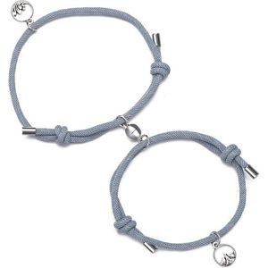 vriendschapsarmbandjes | Armband set met magneet | Koppel armband | Grijs | Armband dames - Armband heren - Romantisch cadeau - Vriendschap armband