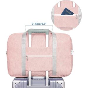 handbagage 45 x 36 x 20 opvouwbare reistas voor onder de stoel, draag- en handtas voor overnachten voor dames en heren, roze, 40L