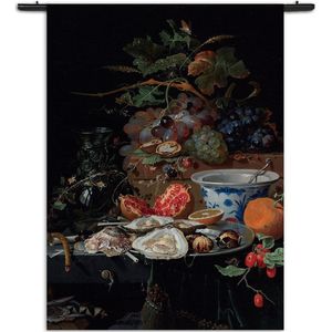 Velours Wandkleed Abraham Mignon Stilleven met vruchten, oesters en een porseleinen kom 1660-1679 Rechthoek Verticaal XL (210 X 150 CM) - Wandkleden - Met roedes