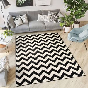 Tapiso Dream Vloerkleed Zwart Wit Modern Zigzag Woonkamer Tapijt Maat- 130x190