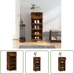 vidaXL Schoenenkast - Gerookt Eiken - 40x36x105 cm Schoenenkast - Houten Schoenenkast - Bruine Schoenenkast - Vintage Schoenenkast - Entreebankje