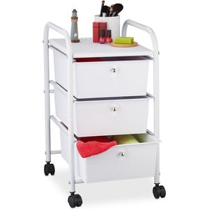 Relaxdays badkamer trolley - 3 lades - metaal & kunststof - opbergtrolley - cosmetica - 60 x 33 x 39 cm - wit - wit