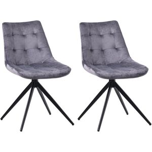 CLP Merna Set van 2 eetkamerstoelen - klassiek - Draaibaar - zonder armleuning - met rugleuning - Fluweel/donkergrijs