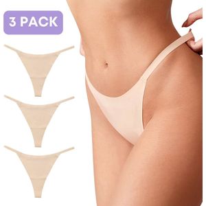 Naadloze string voor Dames - Beige - Nude - Maat XXL - Set van 3 - Ultrazacht - Brazilian slip - string - Naadloos ondergoed dames - Seamless ondergoed dames - Invisible string - thong