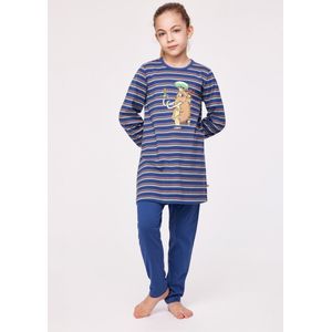 Woody pyjama meisjes/dames - multicolor gestreept - mammoet - 232-10-BLB-S/904 - maat 98