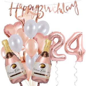 24 Jaar Verjaardag Cijferballon 24 - Feestpakket Snoes Ballonnen Pop The Bottles - Rose White Versiering