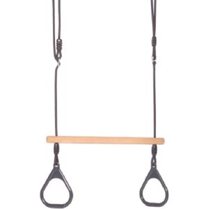 DICE - houten trapeze met kunststof ringen - antraciet - zwart touw