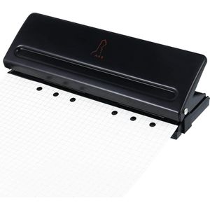 6-gaats perforator voor A4/A5/A6/A7, verstelbare afstanden, perforator van metaal, perforator, papierkaarten, fotobindmachine (zwart)