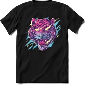Dieren T-Shirt | Tijger retro kleding Kado Heren / Dames | Perfect wildlife Cadeau shirt - Zwart - XXL
