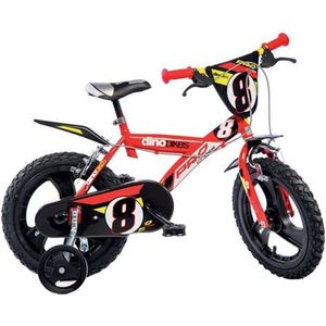 Dino Pro Cross - Kinderfiets 14 Inch - van 3-5 Jaar - met Zijwieltjes - Jongensfiets Rood