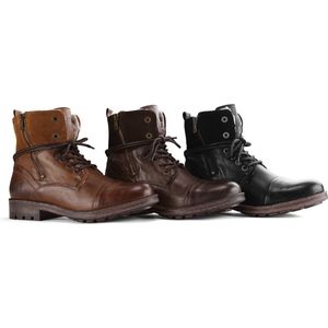 NoGRZ P.Post - Dames Leren enkellaars - Winter veterboots - Wol gevoerd - Zwart