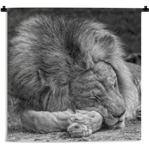 Wandkleed Leeuw in zwart wit - Slapende leeuw Wandkleed katoen 150x150 cm - Wandtapijt met foto