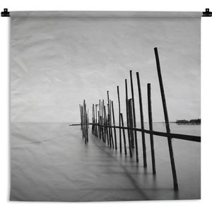 Wandkleed Minimalistisch - Foto van houten steiger in rustig water Wandkleed katoen 150x150 cm - Wandtapijt met foto