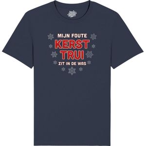 Mijn Foute Kersttrui Zit In De Was - Groen / Rood - kerstcadeau - Dames / Heren / Unisex Kerst Kleding - Grappige Feestdagen Kleren - Unisex T-Shirt - Navy Blauw - Maat XXL