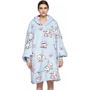 Q-Living Hoodie Deken - Extra Lang & Dik - Snuggie - Plaid Met Mouwen - Snuggle Hoodie - Fleece Deken Met Mouwen - 1450 gram - Olifant