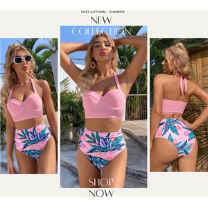 Bikini Dames -Bikini Sets - Zacht Stof Bikini - vintage looks Bikini - Bikini Zomer 2023 - Roze/Blauw- Maat S (36)