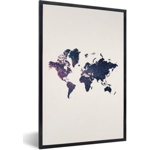 Fotolijst incl. Poster - Wereldkaart - Glitter - Blauw - Roze - 40x60 cm - Posterlijst