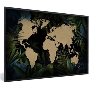Fotolijst incl. Poster - Wereldkaart - Zwart - Bladeren - 30x20 cm - Posterlijst