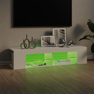 The Living Store TV-meubel Hifi - 135 x 39 x 30 cm - Hoogglans wit - RGB LED-verlichting - Montage vereist