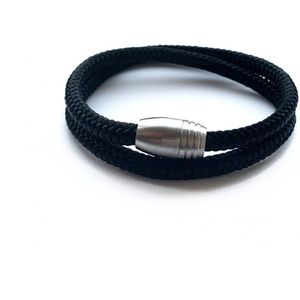 NIEUW! - Jolla - heren armband - wikkelarmband - magneet - staal - gevlochten touw - Steel Rope - Zwart - Medium