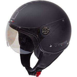 DEMM Fashion Scooterhelm met Zonnevizier - Geschikt als Scooter Brommer Motor Snorfiets helm - Retro Vespa Scooterhelm - Volwassenen - XXL - Mat Zwart - Jethelm incl Gratis helmtas