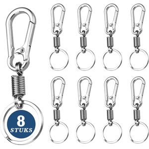 8 Stuks Zilver RVS Karabijnhaak Sleutelhangers - Musketonhaak met Sleutelringen voor Volwassenen - Mini Musketon en ringetjes - Auto Klein Carabiner Sleutel Hanger, Houder - Karabijn haak ringen - Keychain Karabijnsluiting