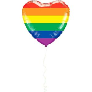 Gay Pride hart folie ballon regenboog kleuren 45 cm - Gay pride/parade feestartikelen LGBTQ versiering - Heliumballon