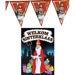 Sinterklaas versiering feestpakket inclusief 2x stuks vlaggenlijnen 5 meter en A1 deurposter