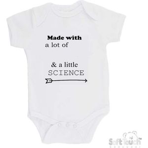 Soft Touch Romper ""Made with a lot of love and a little bit of science? "" Unisex Katoen Wit/zwart Maat 56/62
