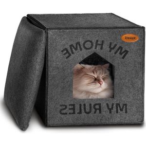 Kattenbed van Milieuvriendelijk Vilt - Kattengrot met Kussen - Antislip Bodem - Ideaal voor Binnenkatten - Donkergrijs