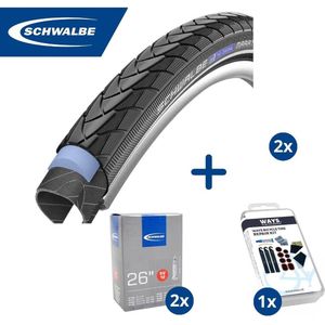 Fietsband - Schwalbe - Buiten- & binnenbanden (2x2 stuks) - Marathon Plus & SV12 - 26 inch x 1 1/4 - 27.5 inch x 1.75 - 40 mm - Met plaksetje