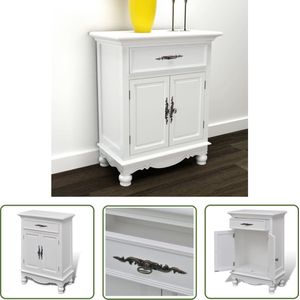 vidaXL Commode - Kastje - Kastje met 2 deurtjes en 1 lade wit hout - Opbergmeubel - Vintage Kast - Wit Meubel