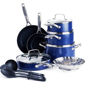 Blue Diamond kookpannen set 14-delig met deksels - blauw - anti-aanbak - PFAS-vrij