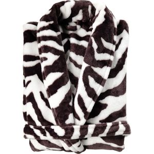 Zohome Zebra Badjas Lang - Flanel Fleece - Maat M - Brown - Badjas Dames - Badjas Heren