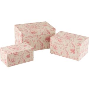 J-Line set van 3 dozen - hout - wit/roze