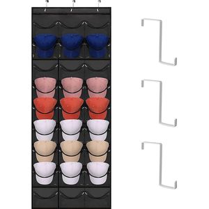 Baseball Cap Holder Foldable Cap Holder Wall with 27 Pockets, Door Back Wall Cap Holder with 3 Metal Hooks Cap Hat Holder Wall